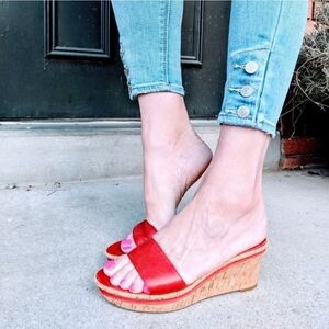 Nine West Red Leather Wedge Sandals – Size 6.5 (Fits Like 6)